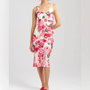 NWT NATORI Sofia Long Chemise Gown V-Neck Floral Print Size XL